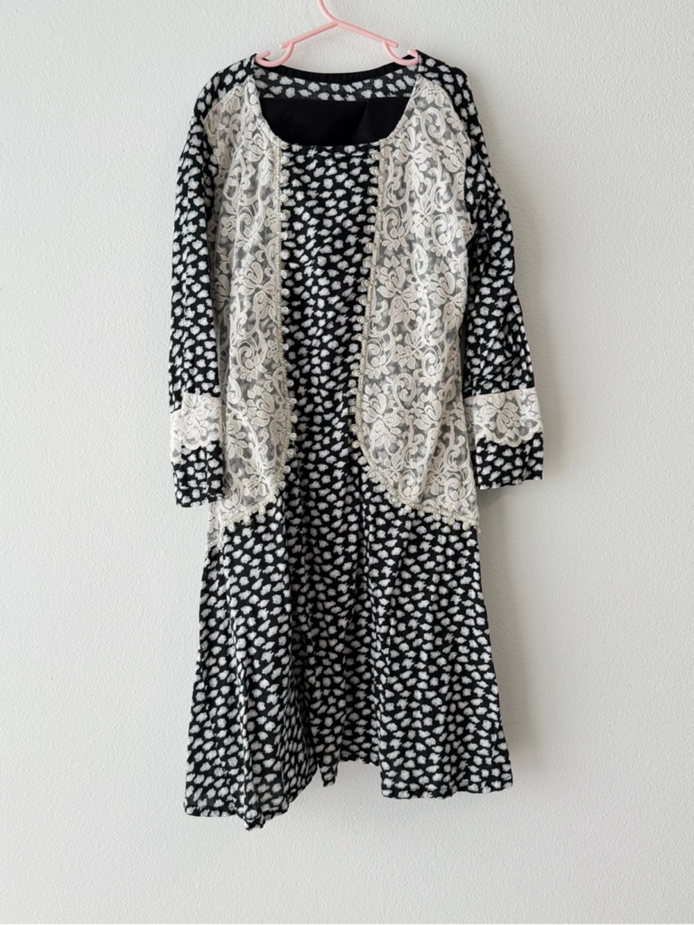 Black & White Lace Overlay Kurti Set | Two Piece